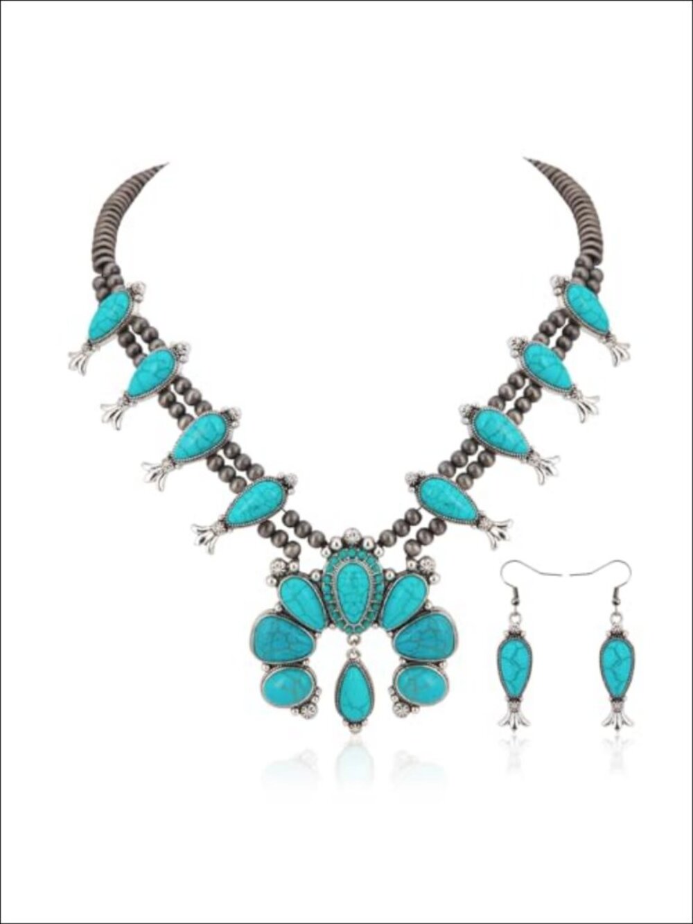 Western Turquoise Necklace Dangle Earring Jewelry Set for Women